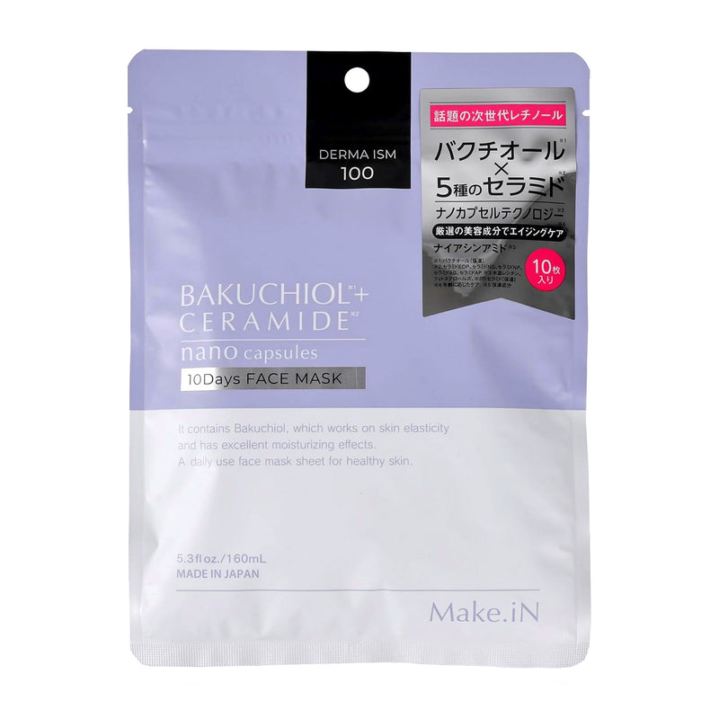 Make.iN バクチオール セラミド 10days フェイスマスク 10枚入 シートマスク フェイスパック デイリーマスク 保湿 レチノール ナイアシンアミド｜アトム屋美容本舗