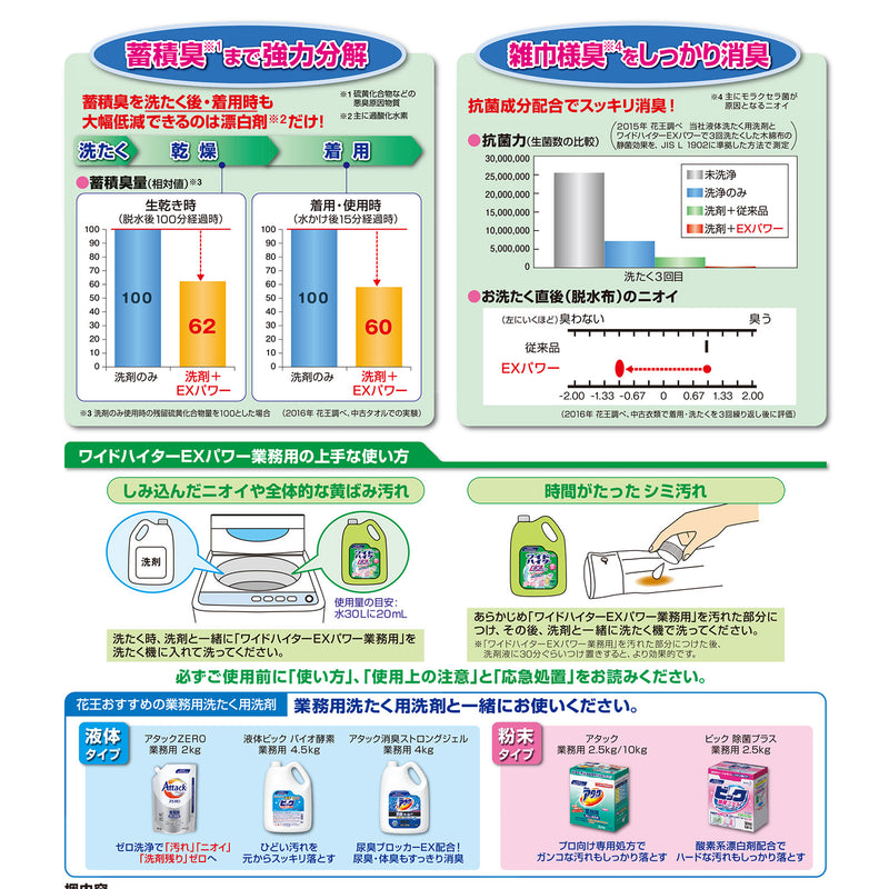 花王 ワイドハイター EXパワー 業務用 4.5L 大容量 衣料用漂白剤 酸素系 色柄物OK つけおき 酸素系 消臭 洗たく槽｜アトム屋美容本舗 公式